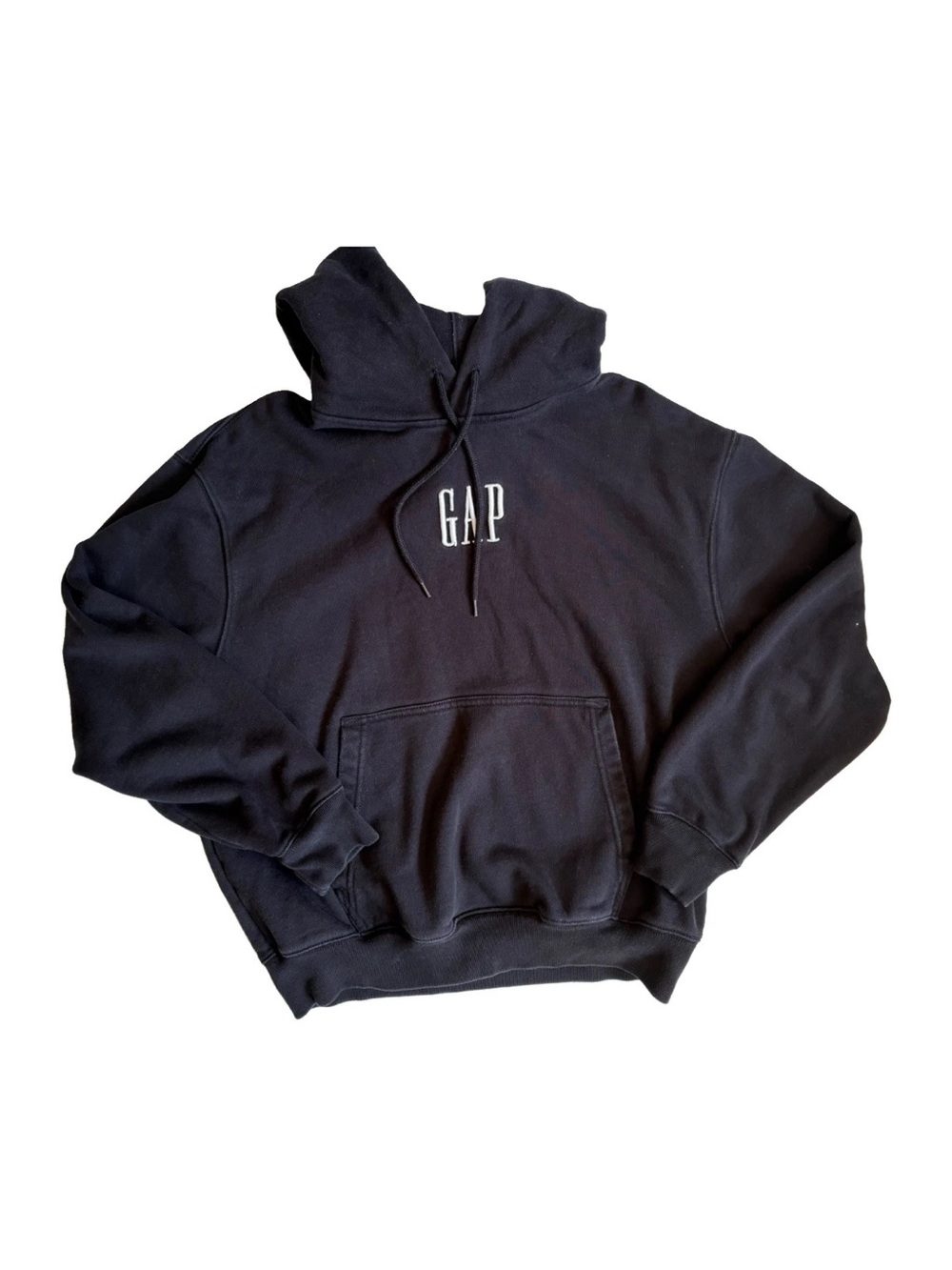 Gap S Black Hoodie White Logo Men's Heavyweight Hooded Classic Cotton Blend